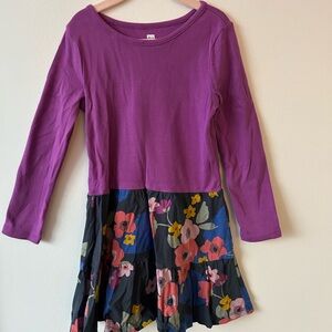 Purple Long Sleeve Dress with Floral Skirt